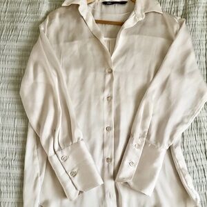 Zara Cream Button-Down Silk Blouse